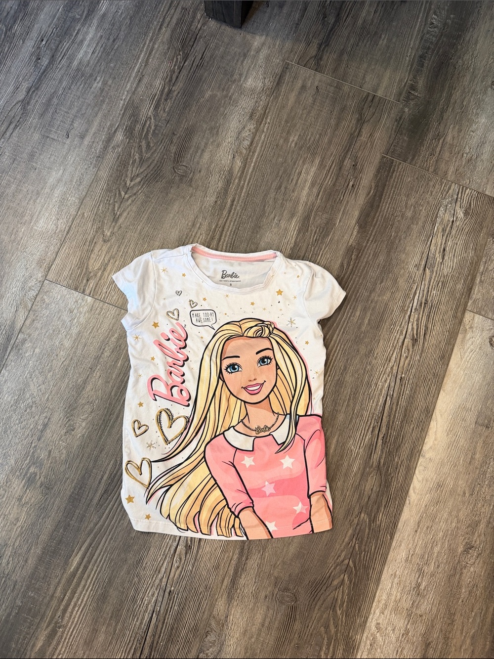 Barbie White & Pink Graphic Short Sleeve Tee with Blonde Doll Print
